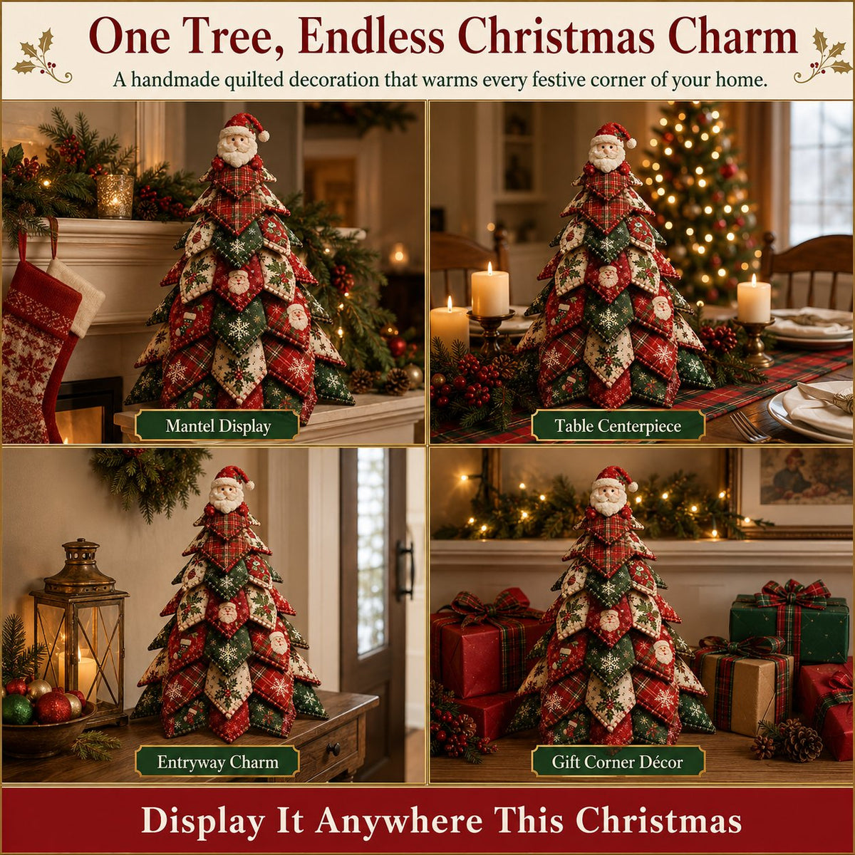 Santa Claus Patchwork Tree Quilt Kit – Easy Layered Fabric Holiday Décor