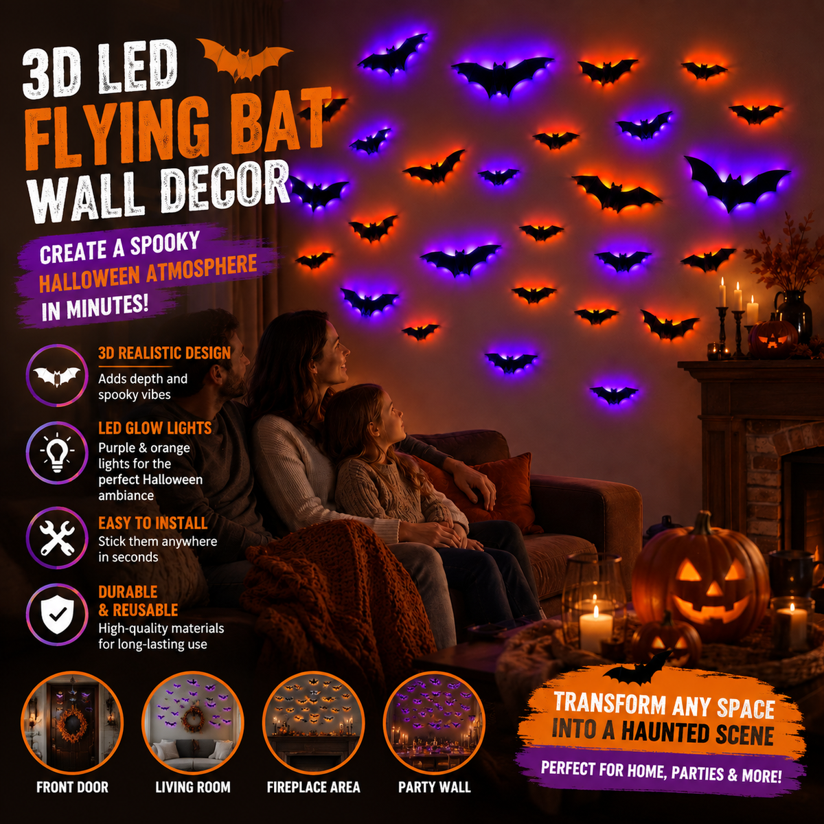 3D LED Flying Bat Wall Decor