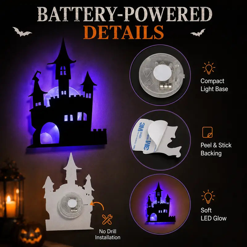 Halloween LED Silhouette Wall Light Stickers, Battery Powered Peel