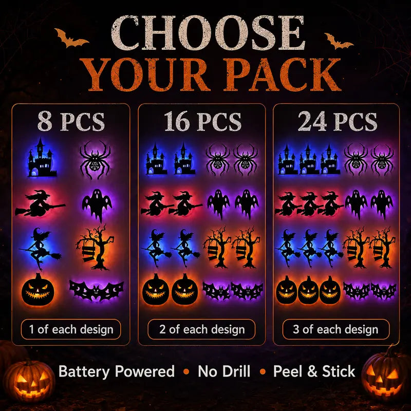 Halloween LED Silhouette Wall Light Stickers, Battery Powered Peel