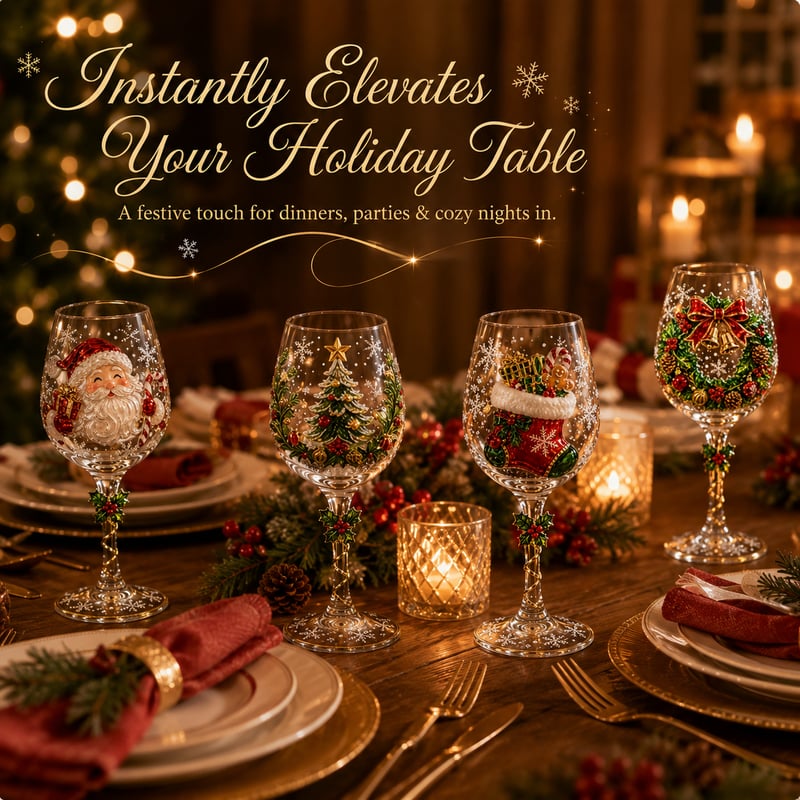 Christmas 3D Wine Glass Collection Gift Box Set
