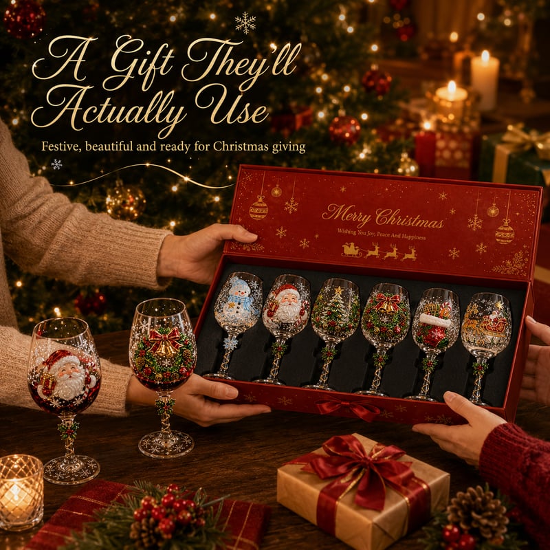 Christmas 3D Wine Glass Collection Gift Box Set
