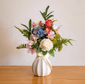 Faux Floral Arrangement - Multicolor Mixed Blooms with White Rose & Greenery