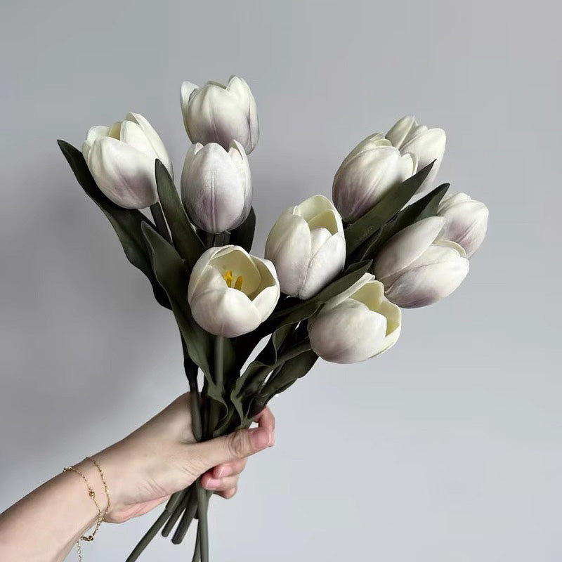 Faux Tulip Arrangement - White (10 Stems / 10 Heads)