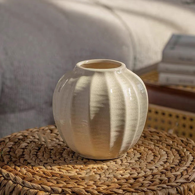 Vintage Wavy-Textured White Ceramic Vase