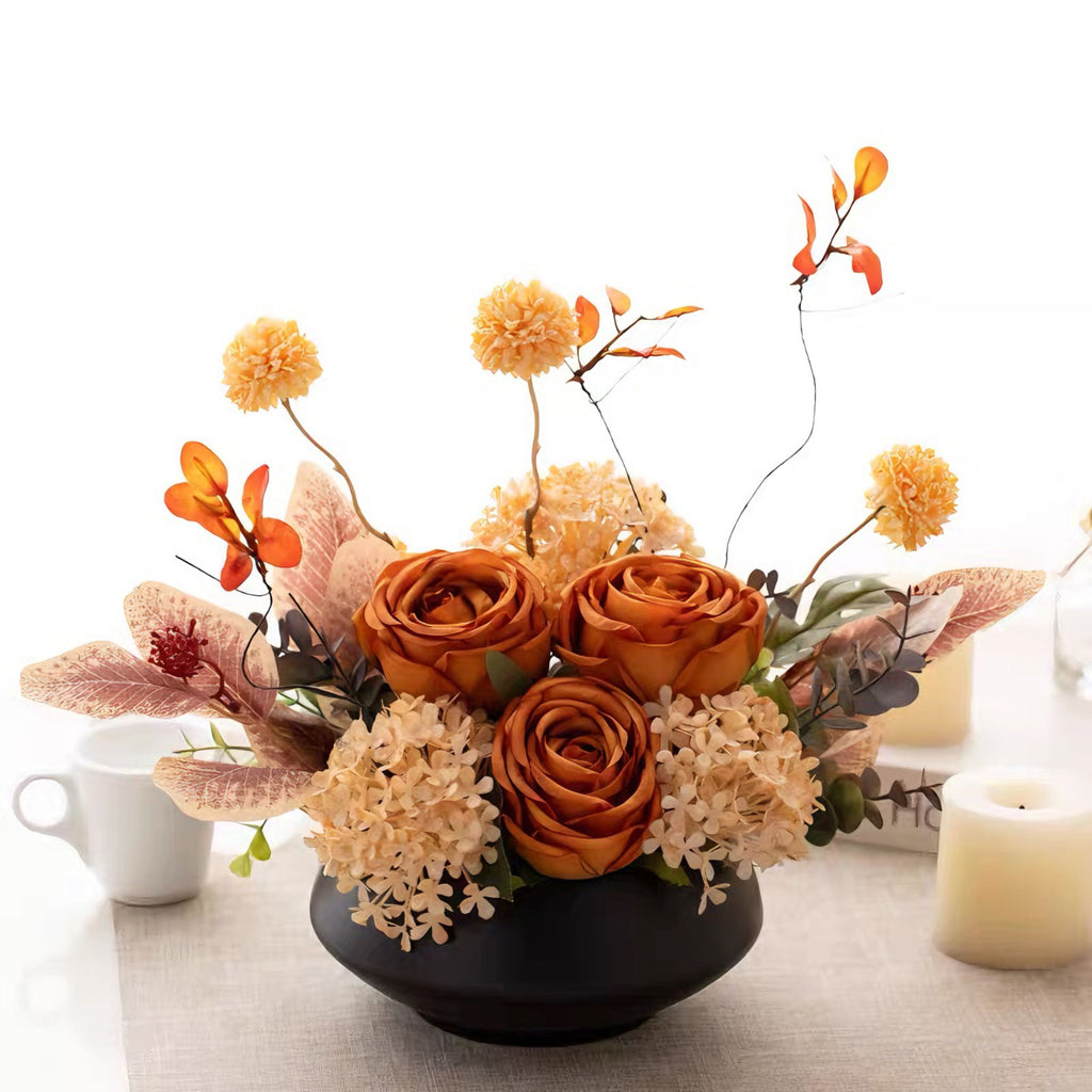 Autumn Rose Artificial Floral Arrangement with Vase
