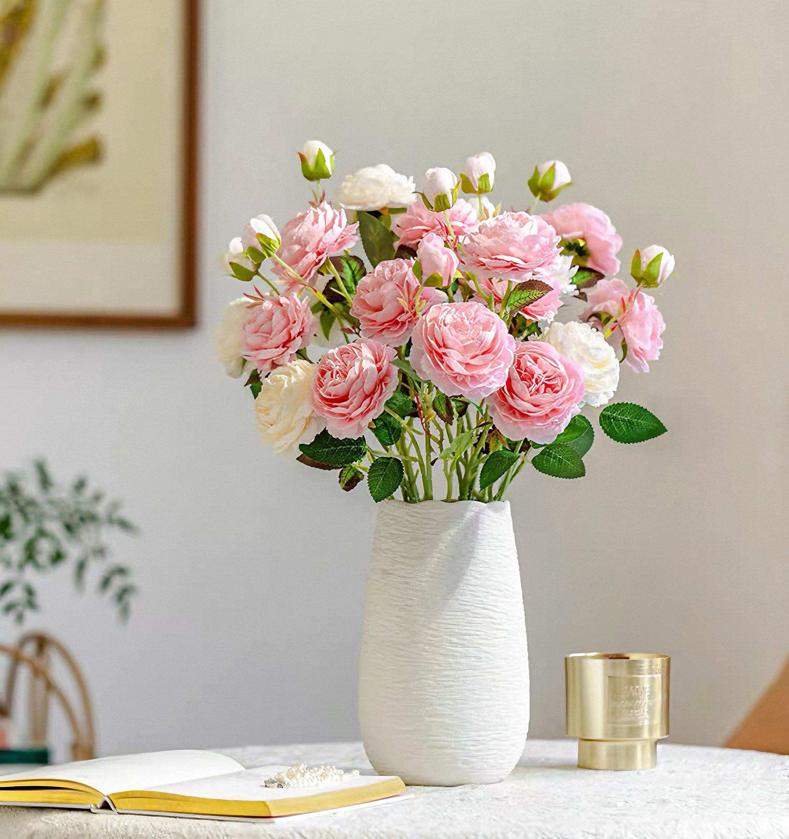 Elegant Blush Pink & Cream English Rose Artificial Floral Arrangement with Luxe Realism