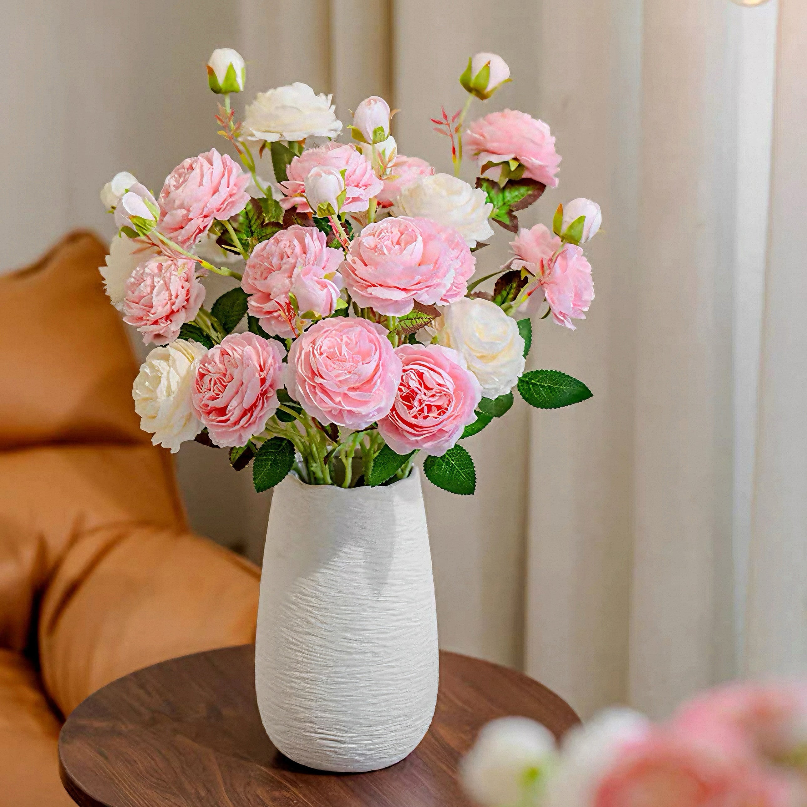Elegant Blush Pink & Cream English Rose Artificial Floral Arrangement with Luxe Realism