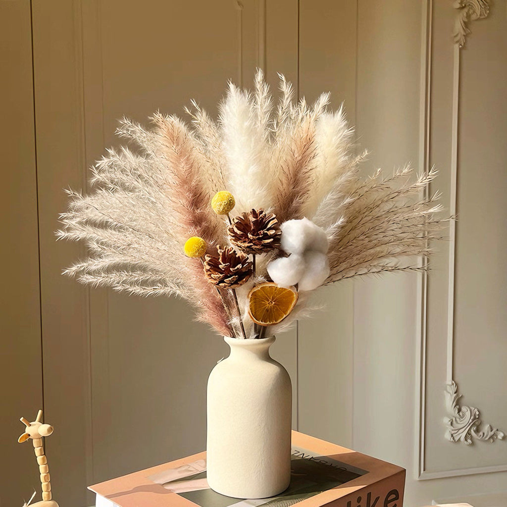 Faux Pampas Grass & Blossom Neutral Artisan Arrangement