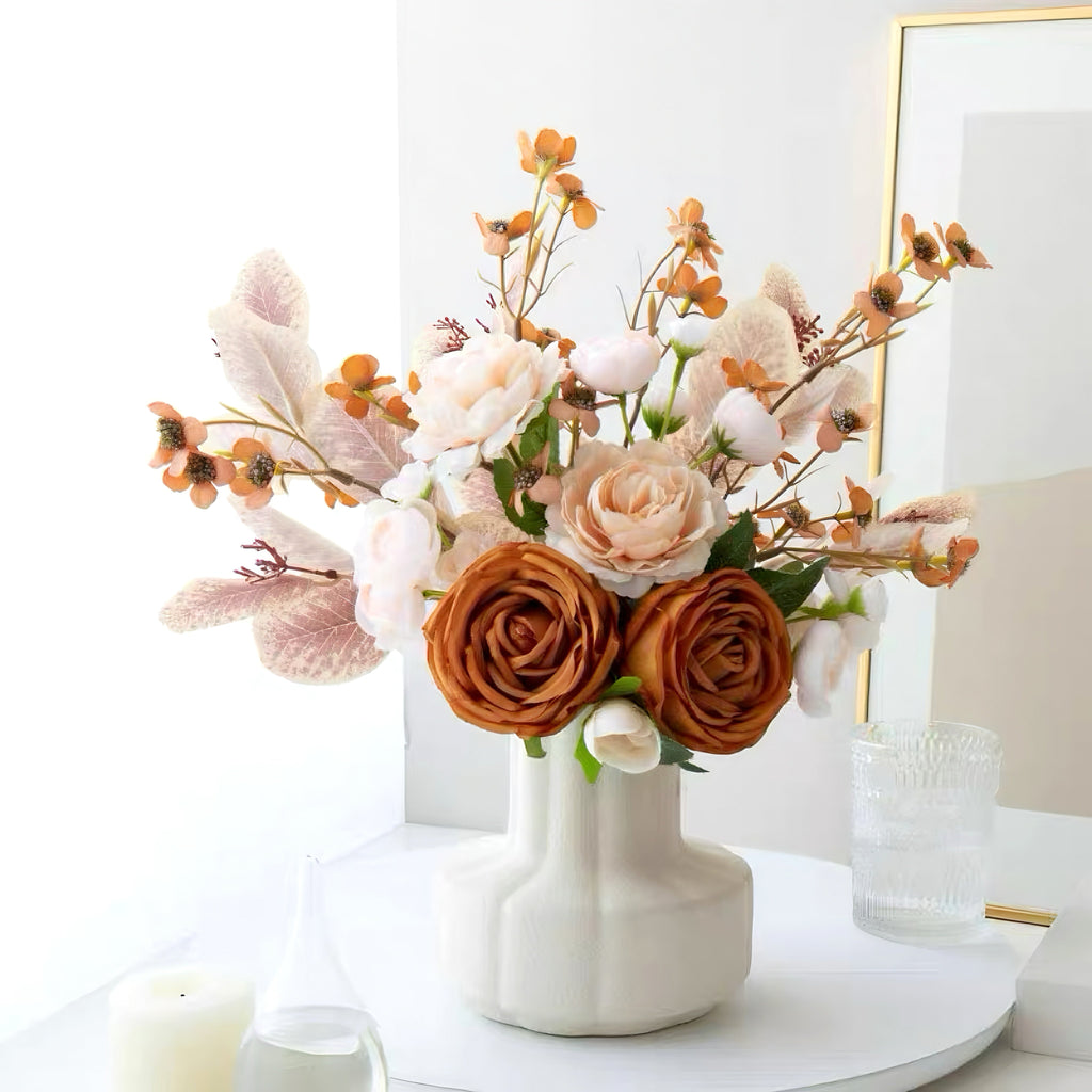 Faux Autumn Arrangement - Apricot Rose