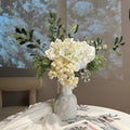 Eucalyptus & White Hydrangea Faux Floral Arrangement