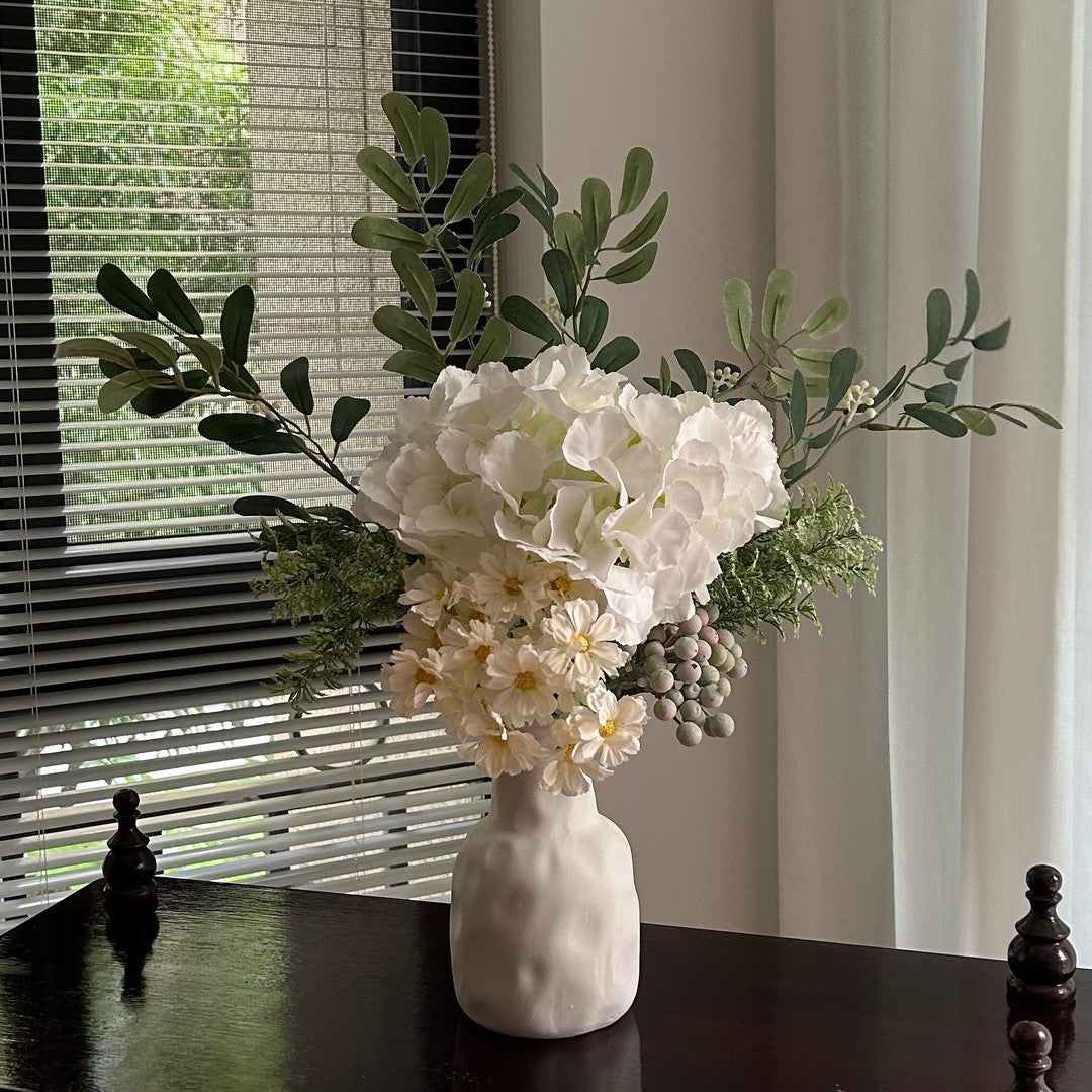Textured Beige Ceramic Vase - White