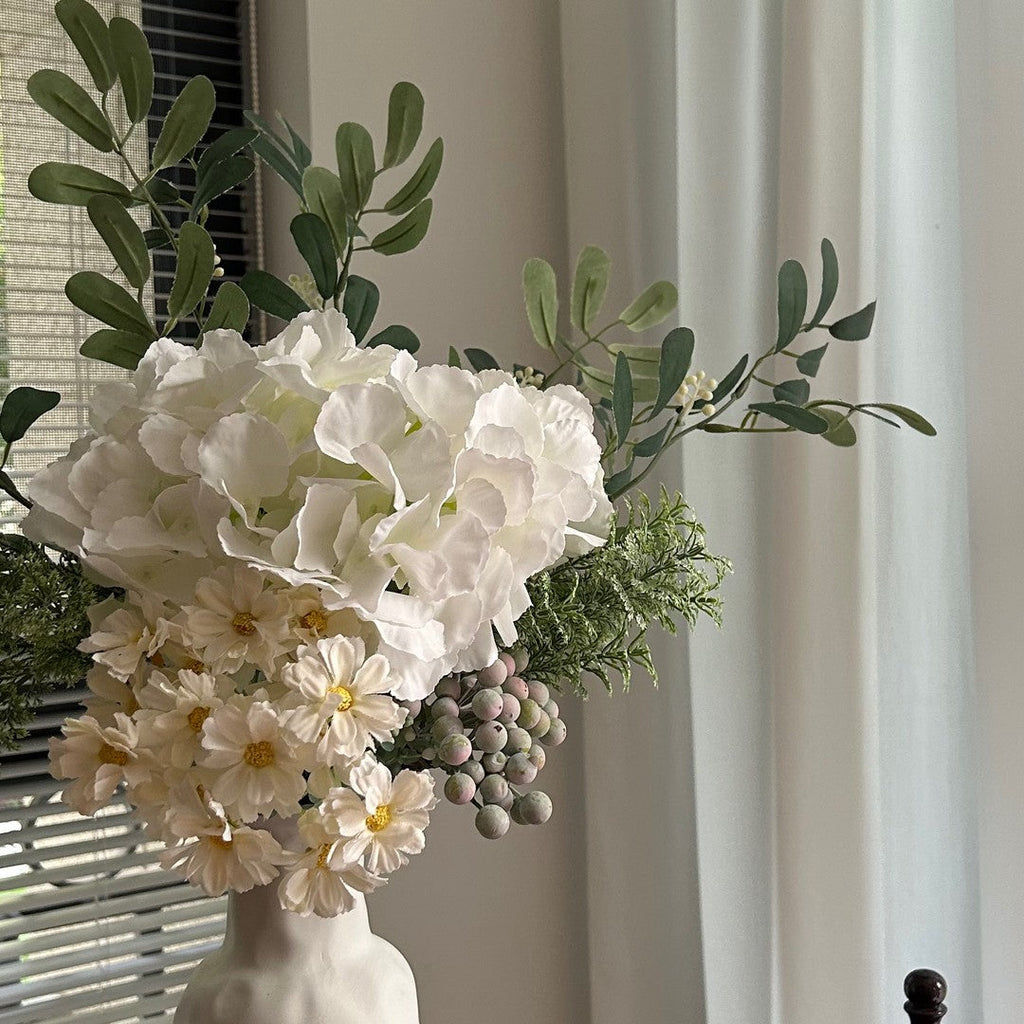 Eucalyptus & White Hydrangea Faux Floral Arrangement