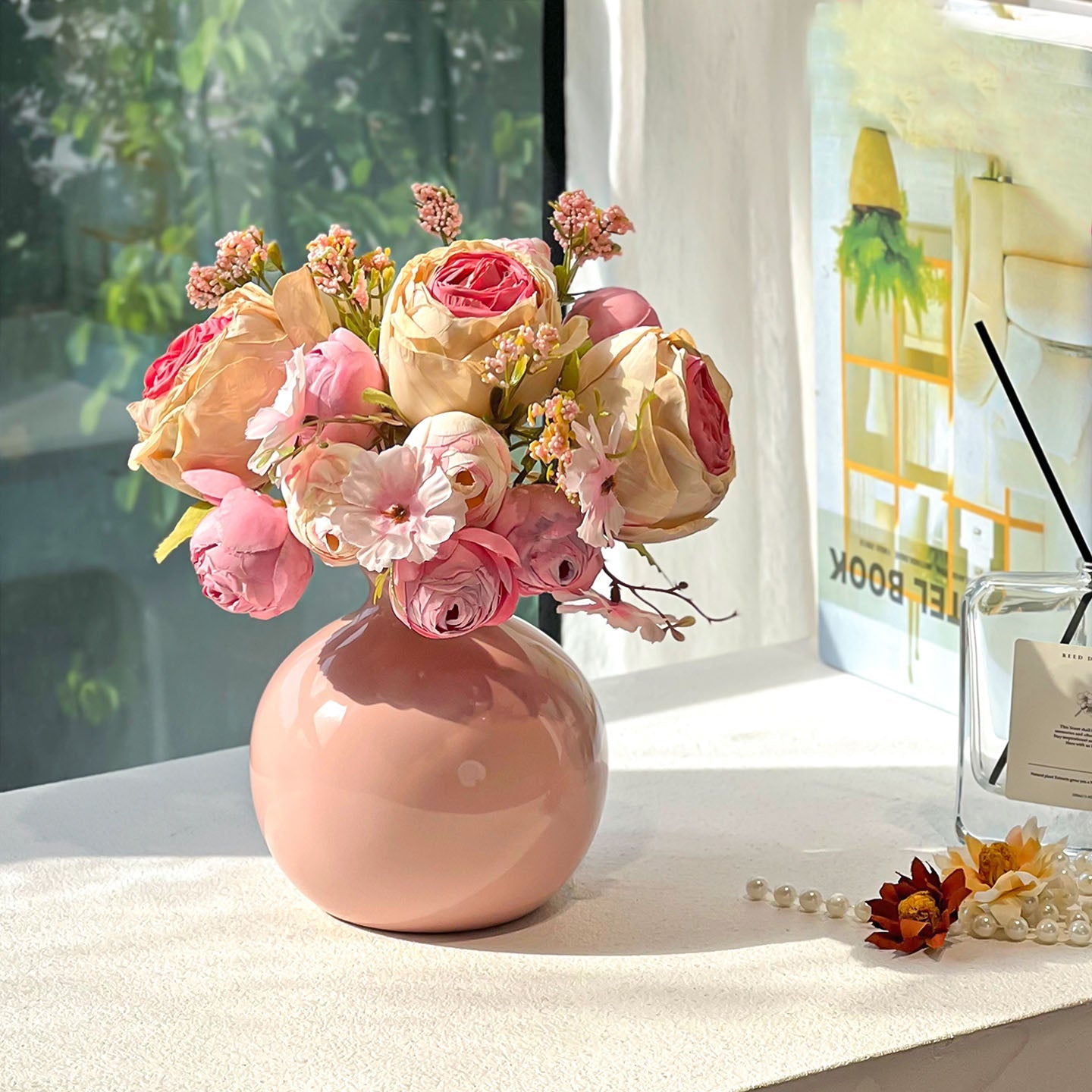 Faux Blush Arrangement - Pink & Cream (Vase Included)