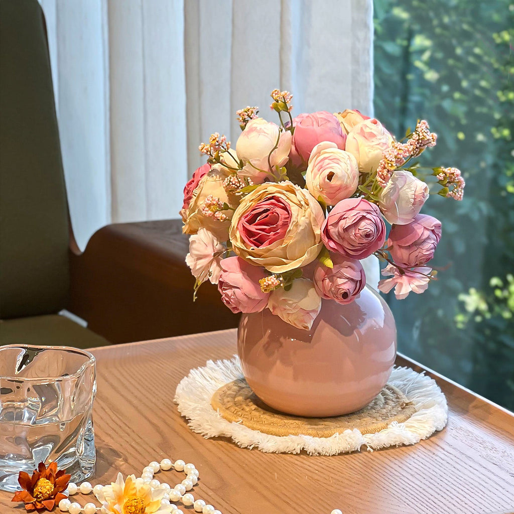 Faux Blush Arrangement - Pink & Cream (Vase Included)