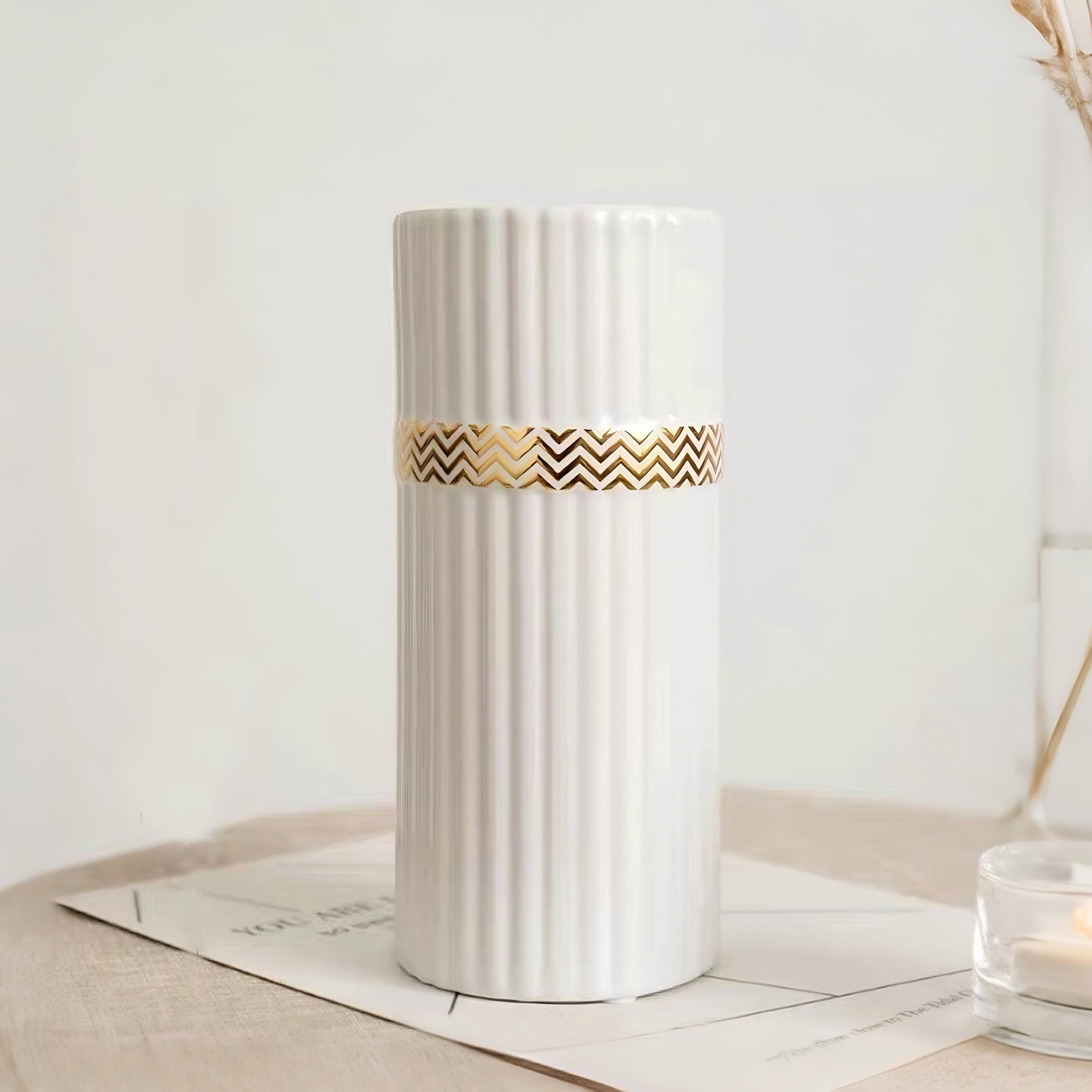 Ribbed Cylinder Vase - White