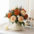 Oil Painting Style Faux Floral Arrangement - Vintage Caramel & Cream Roses
