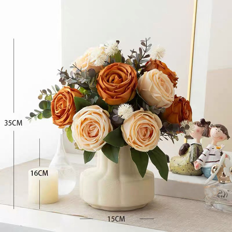 Oil Painting Style Faux Floral Arrangement - Vintage Caramel & Cream Roses
