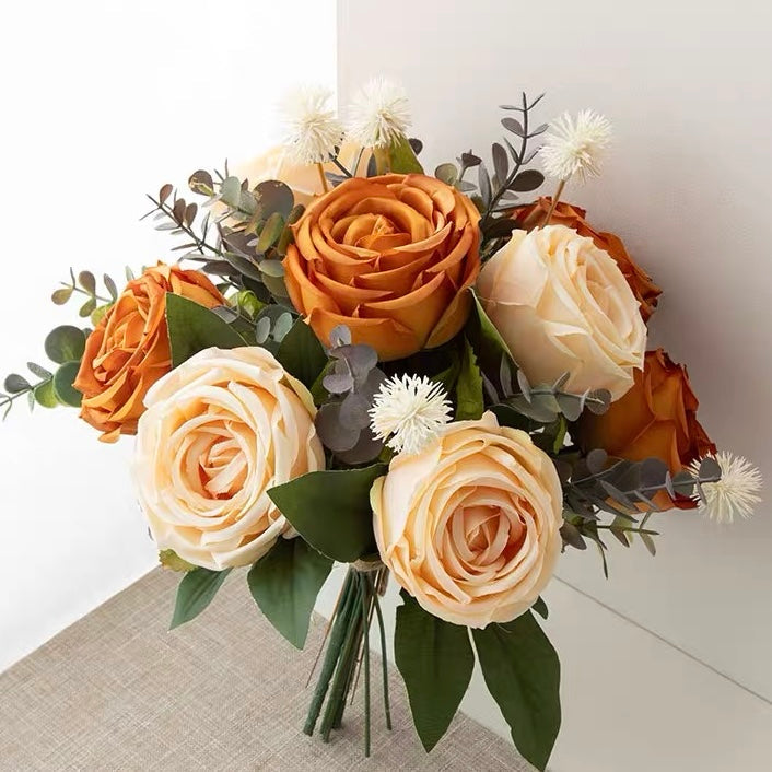 Oil Painting Style Faux Floral Arrangement - Vintage Caramel & Cream Roses