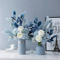 Blue & White Harmony Faux Floral Bouquet with Frosted Foliage