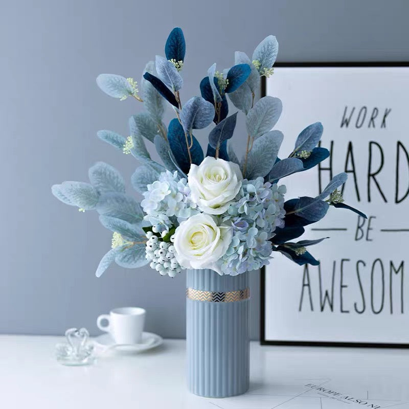 Ribbed Cylinder Vase - Blue