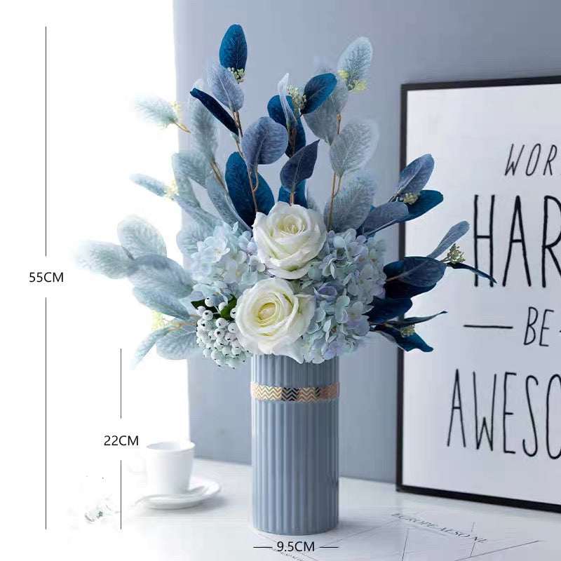 Ribbed Cylinder Vase - Blue