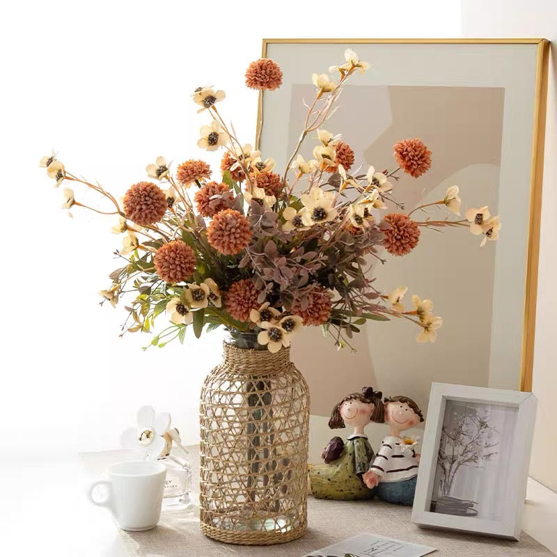 Faux Floral Arrangement - Orange PomPom & Cream Flower