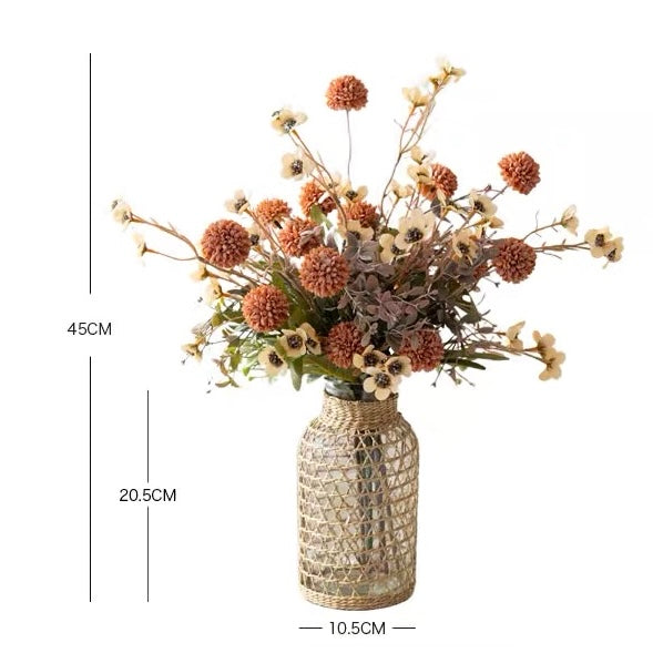 Faux Floral Arrangement - Orange PomPom & Cream Flower