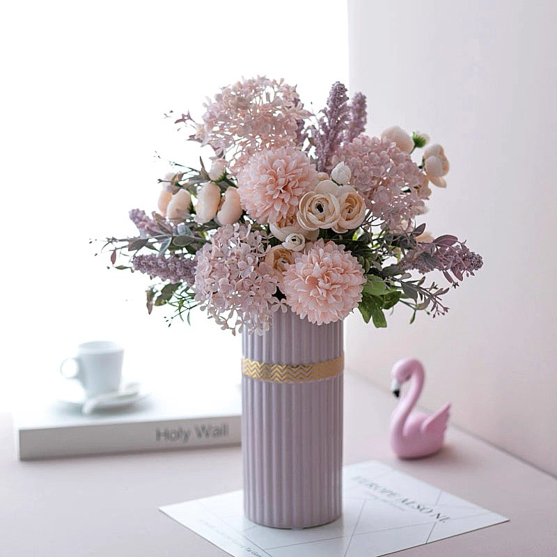 Faux Floral Arrangement - Pink & Purple Mixed Blooms