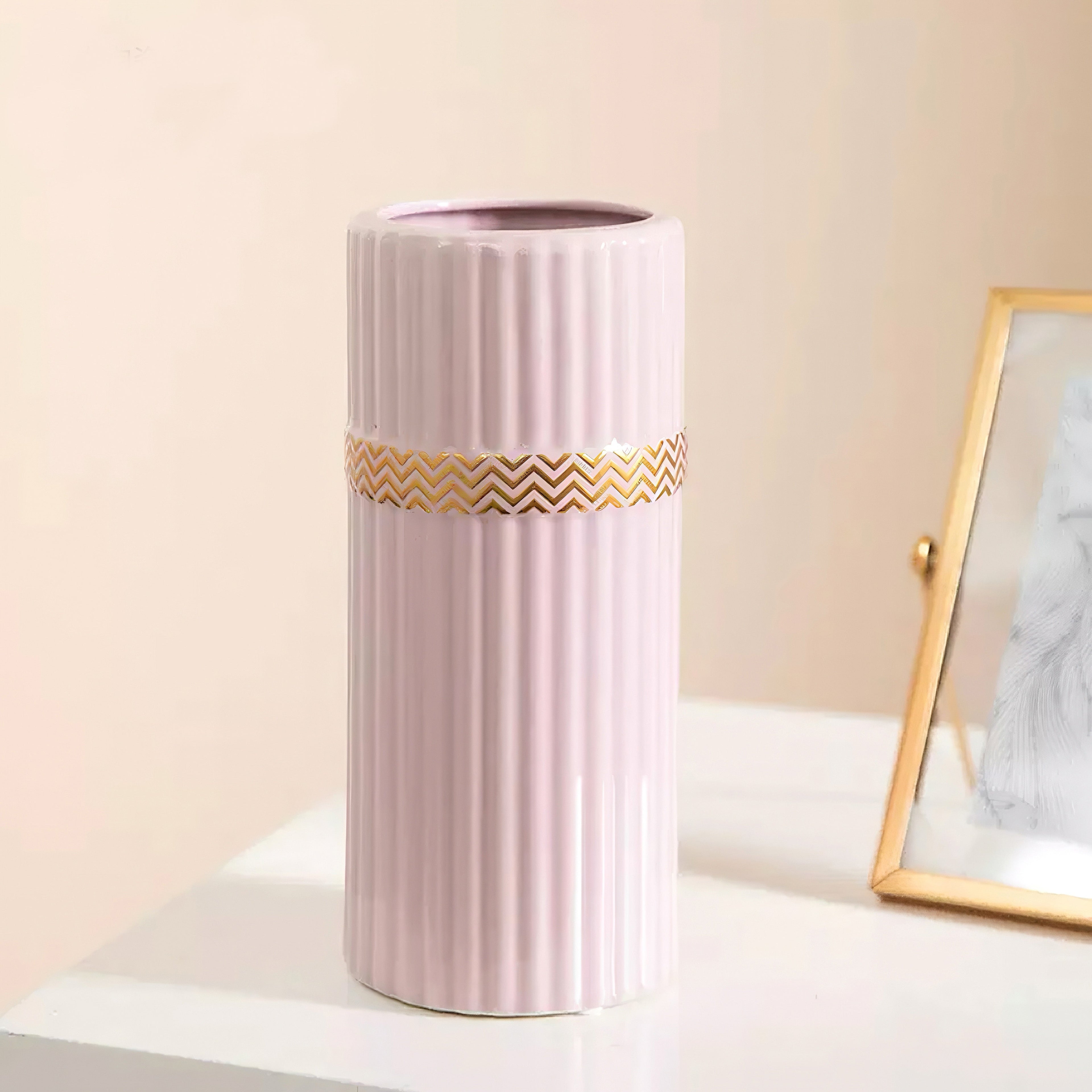 Ribbed Cylinder Vase - Pink