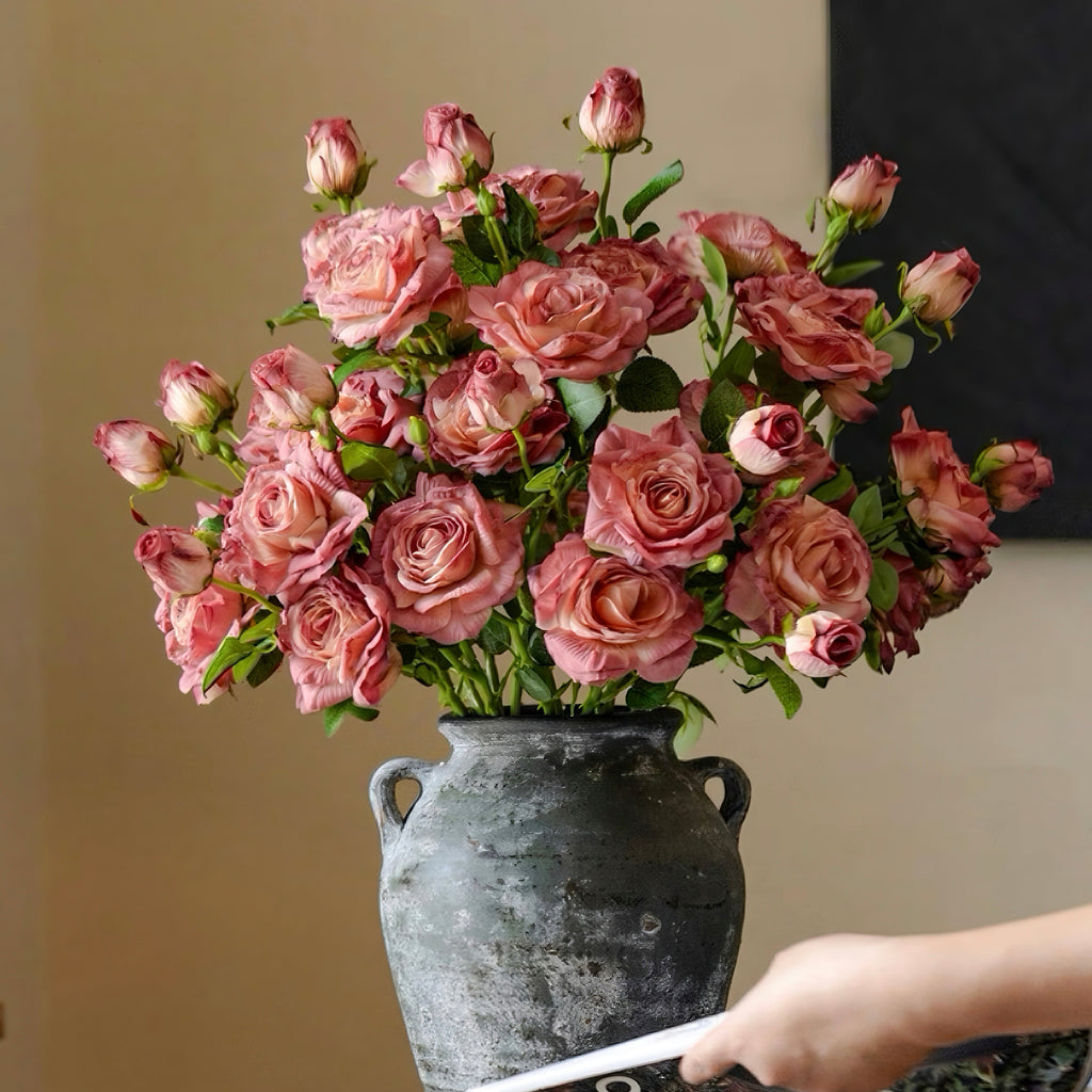 Elegant Faux Floral Arrangement - Pink Rose & Greenery
