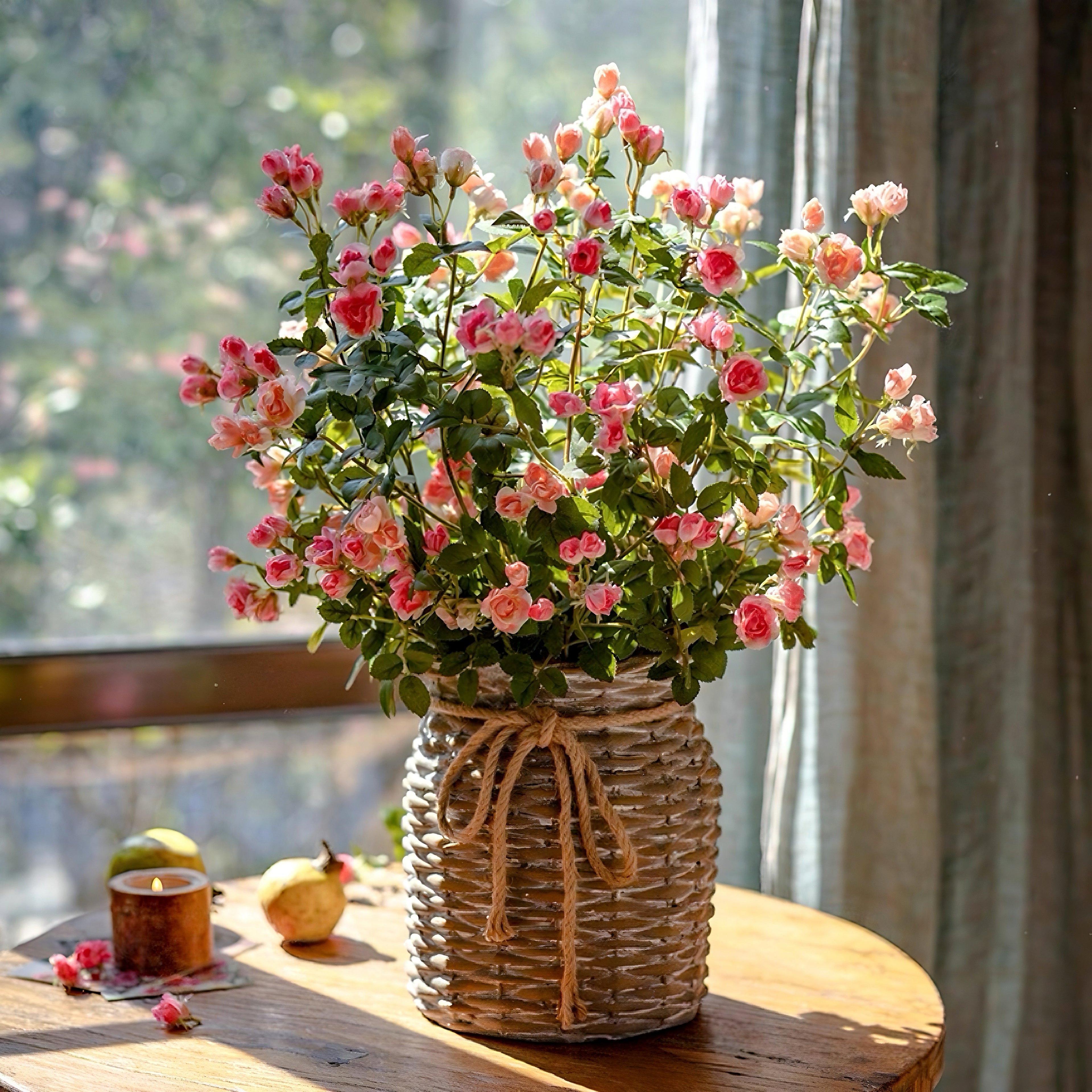 Rustic Elegance Blush & Coral Rose Faux Floral Arrangement