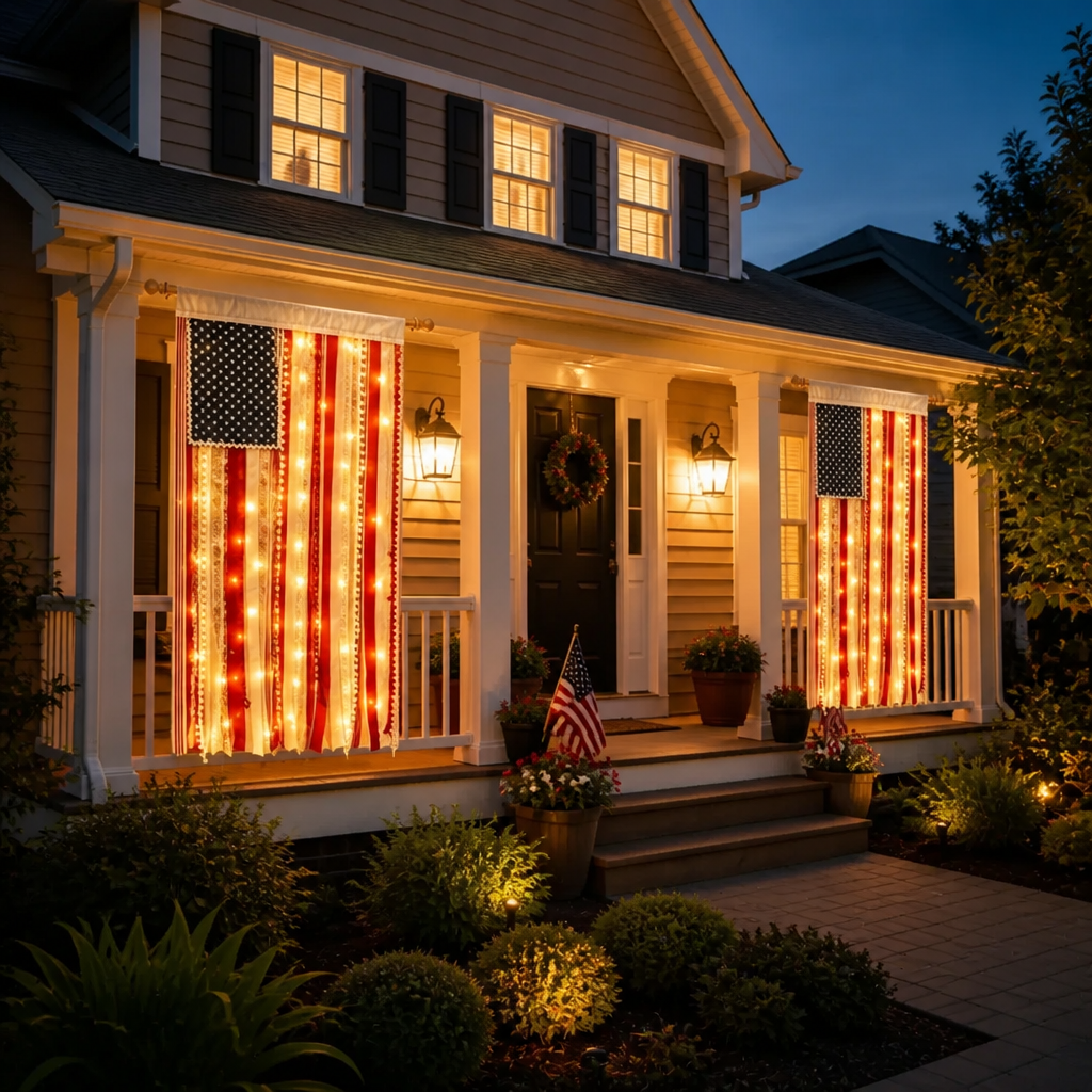 4 x 2.3 Ft Lighted Rag American Flag Banner - USA 250th Celebration