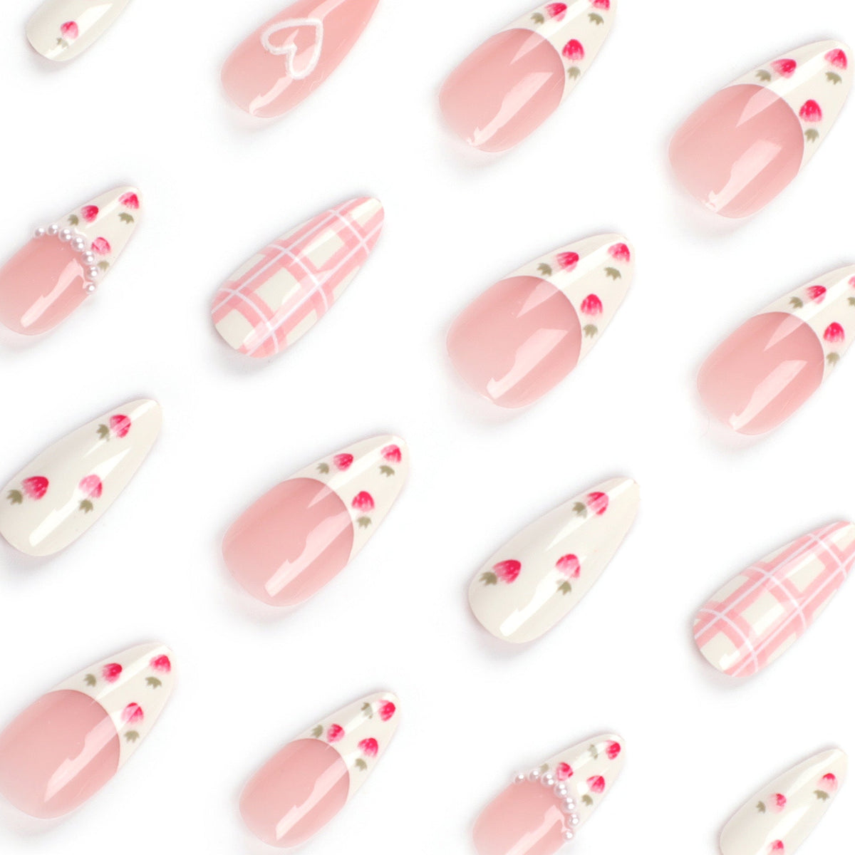 Artistic Heart and Floral Press-On Nail Extensions 
Maetiva
