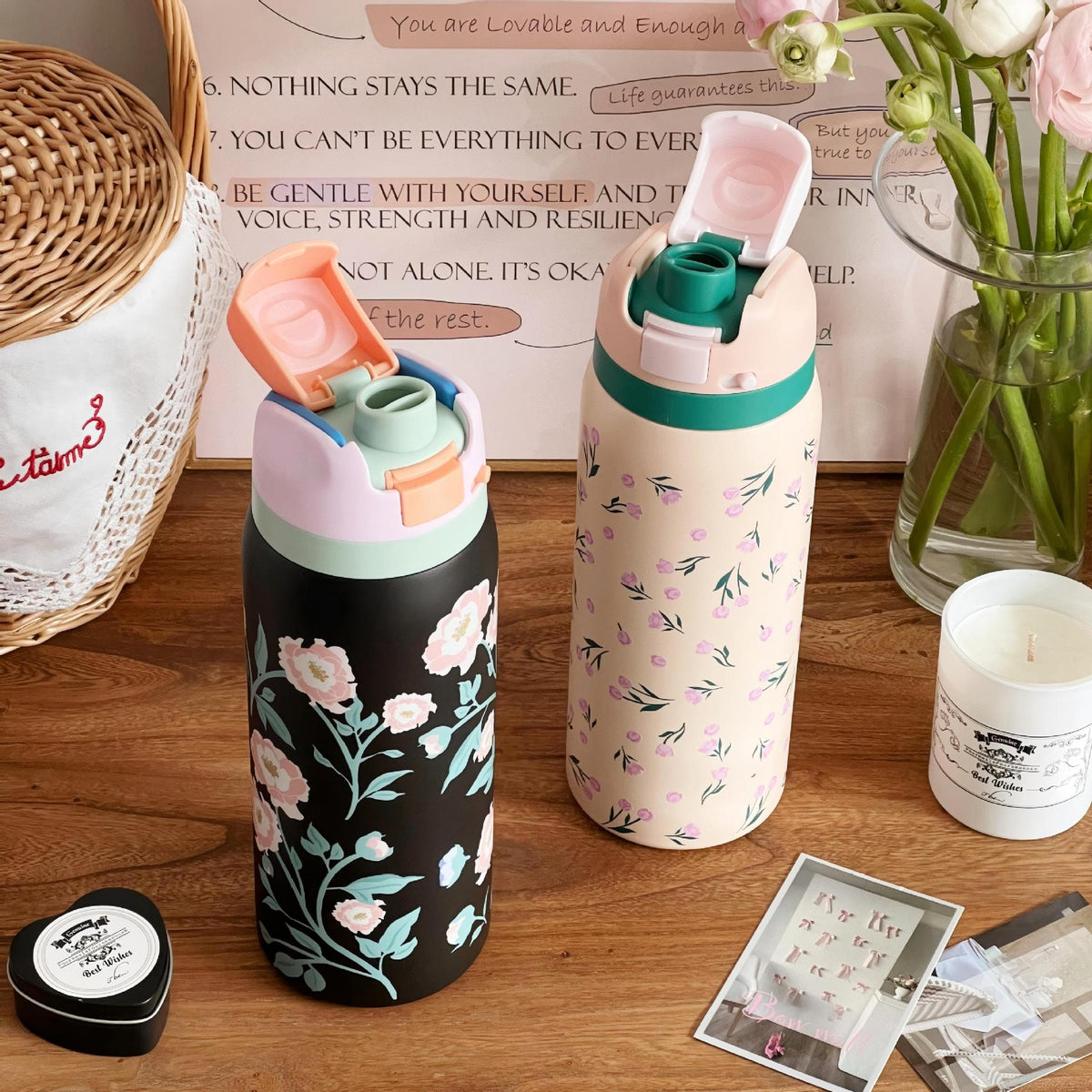 Ladies Insulated Water Bottle with Floral Design 
Maetiva