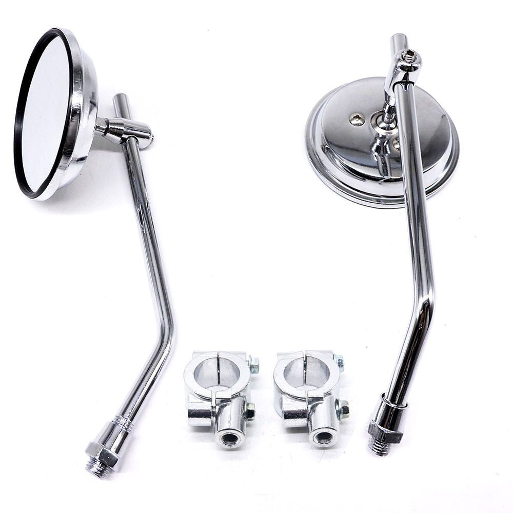 adjustable chrome motorcycle handlebar rearview mirrors with universal clamp mounts 
Maetiva