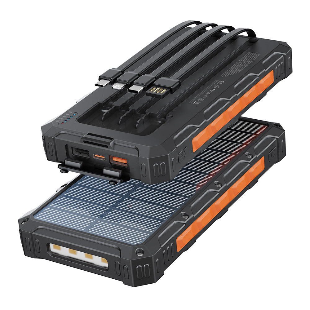 Solar Power Bank with Integrated Charging Cables and Robust Housing 
Maetiva