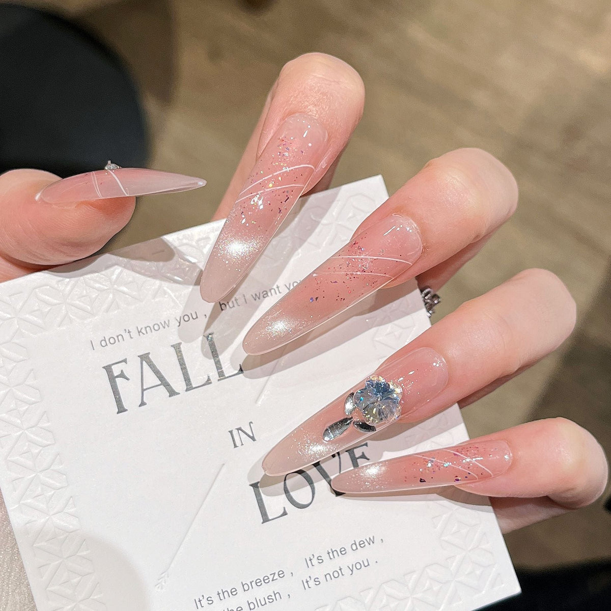 Glamorous Crystal-Studded Stiletto Press-On Nails 
Maetiva