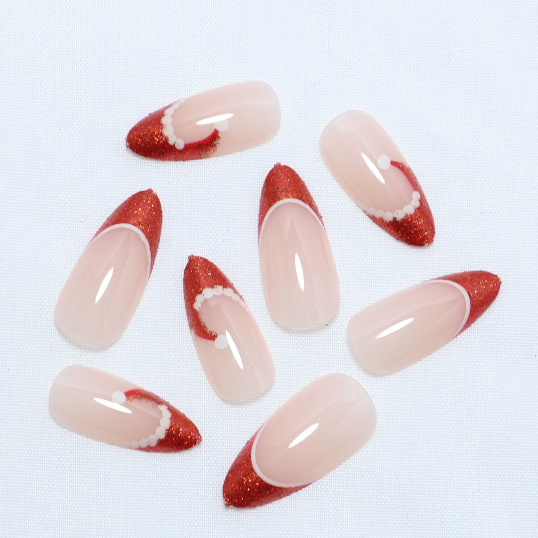 Artistic French Tip Press-On Nails with Glitter Accents 
Maetiva