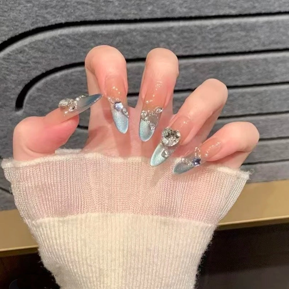Ombre Stiletto Press-On Nail Art with Gem Accents 
Maetiva