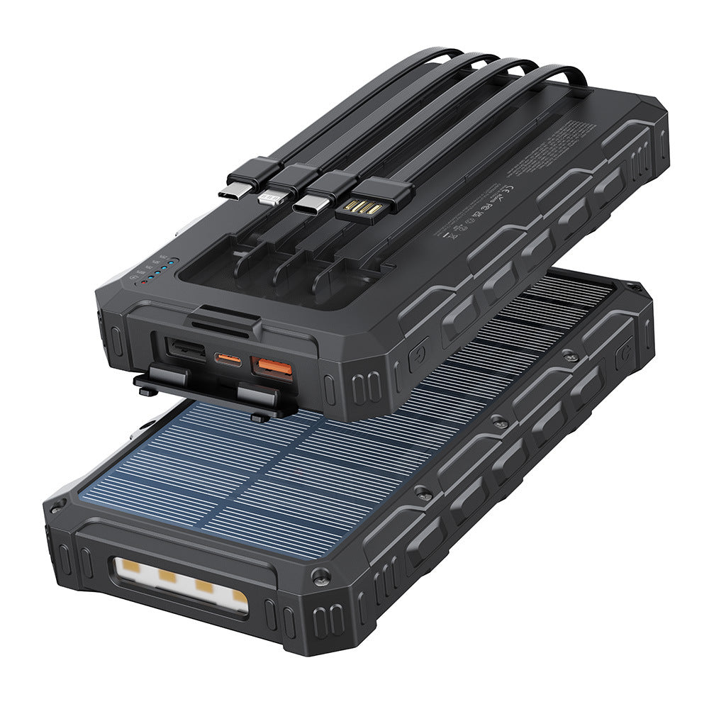 Solar Power Bank with Integrated Charging Cables and Robust Housing 
Maetiva