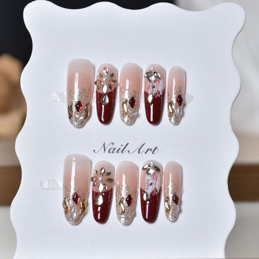 Artistic 3D Gemstone Embellished Nail Art Extensions 
Maetiva
