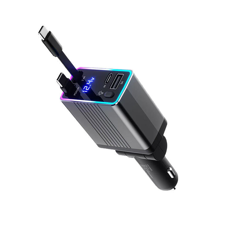 High-Power USB-C PD Car Charger with LED Voltage Display and Detachable Fast Charging Cables 
Maetiva