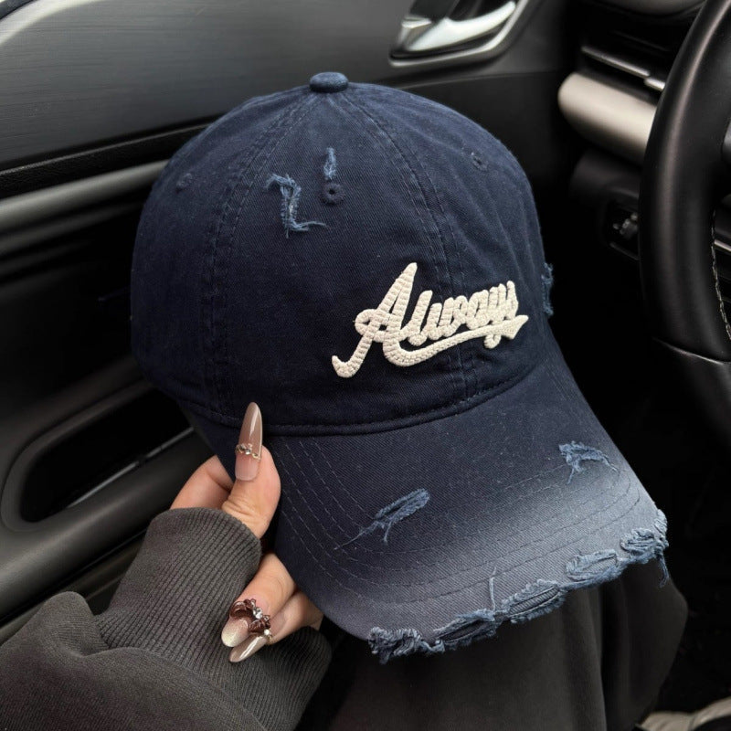 Women's Distressed Denim Style Baseball Cap 
Maetiva