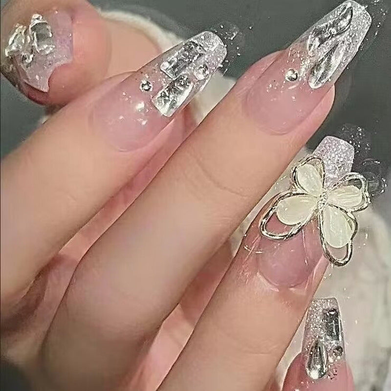 Ombre Stiletto Press-On Nail Art with Gem Accents 
Maetiva
