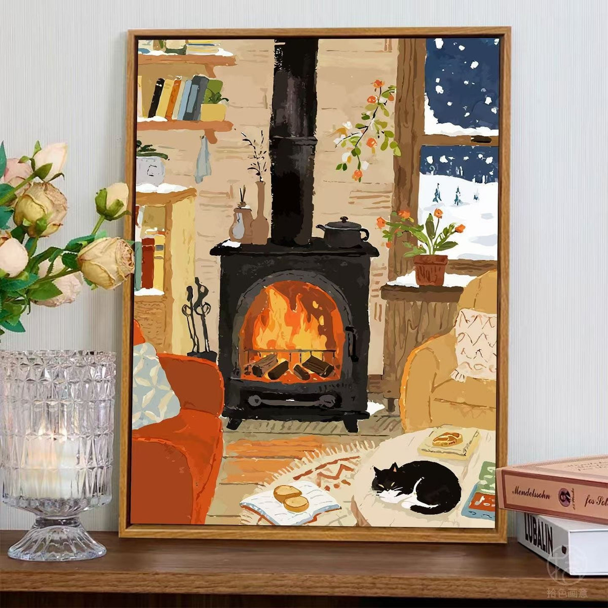 Cozy Fireplace Scene Wall Art 
Maetiva