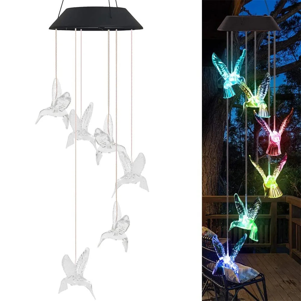 Solar LED Hummingbird Wind Chime with Metal Bells