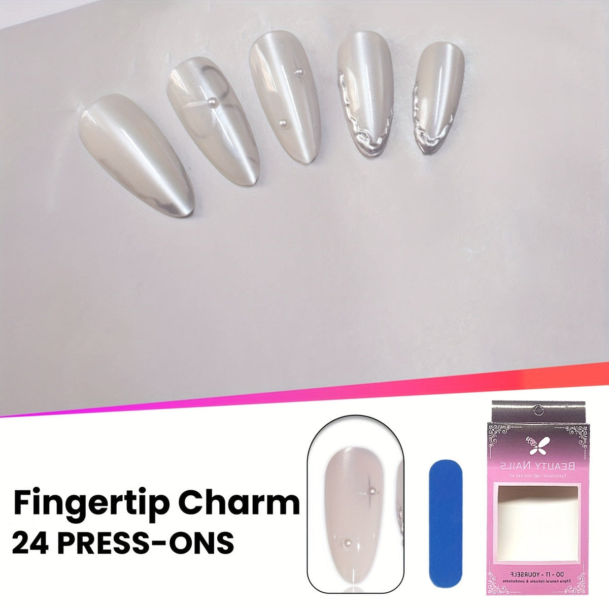 Elegant Press-On Nail Art with Floral Accents 
Maetiva