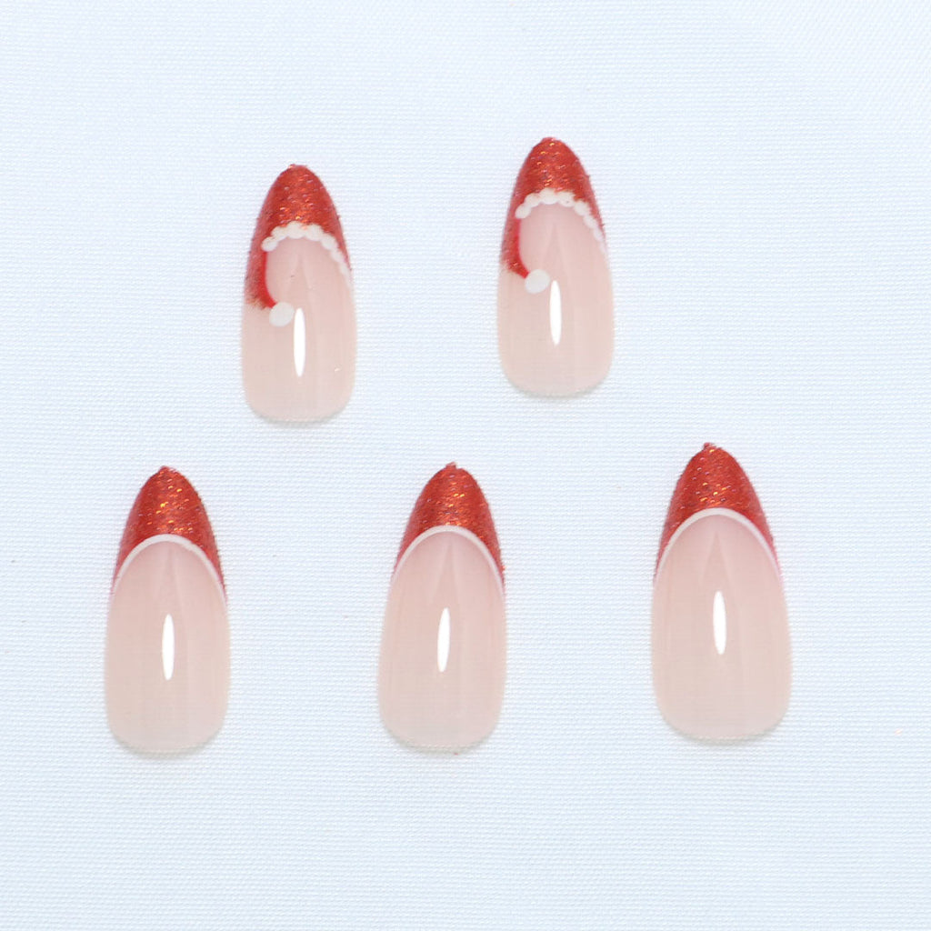 Artistic French Tip Press-On Nails with Glitter Accents 
Maetiva