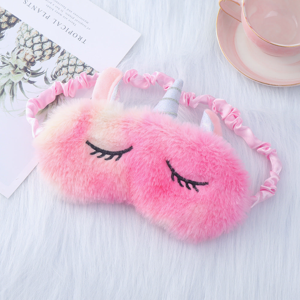 Ladies nan cozy unicorn sleep mask with embroidered eyelashes, soft plush and elastic ruffled ribbon 
Maetiva